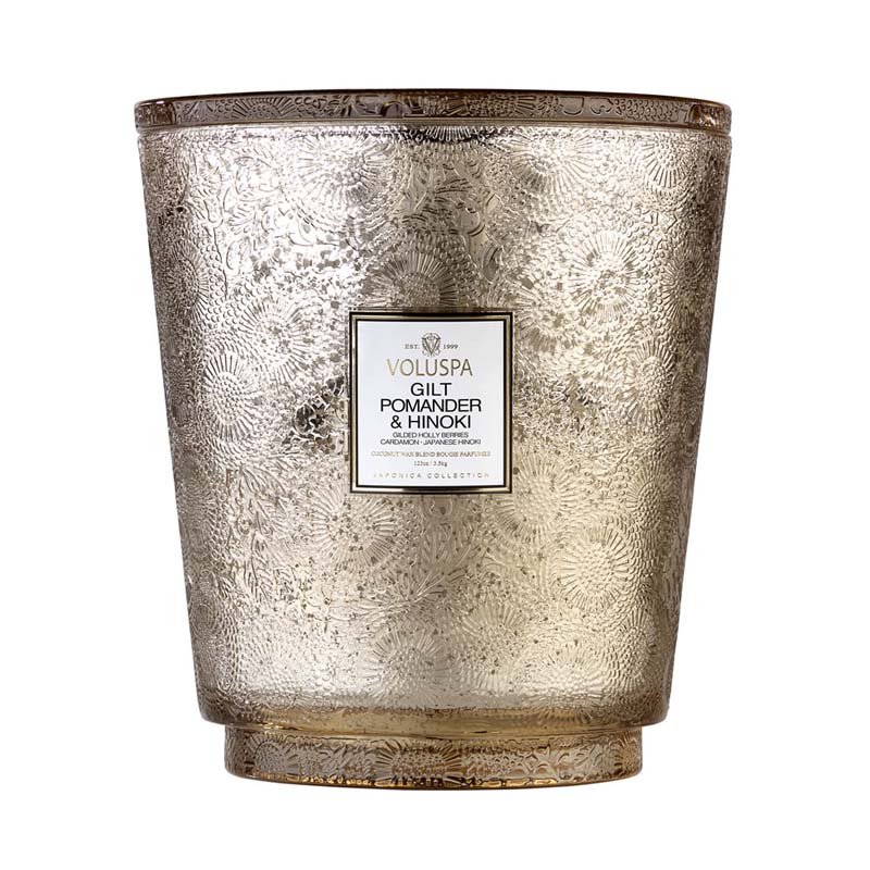 VELA POTE VIDRO +250H 5 PAVIOS GILT POMANDER E HINOKI - VOLUSPA