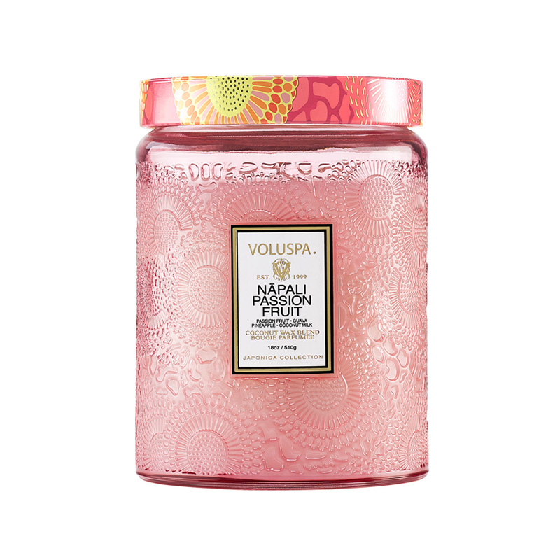 VELA POTE VIDRO G 100H RELEVO NAPALI PASSION FRUIT - VOLUSPA
