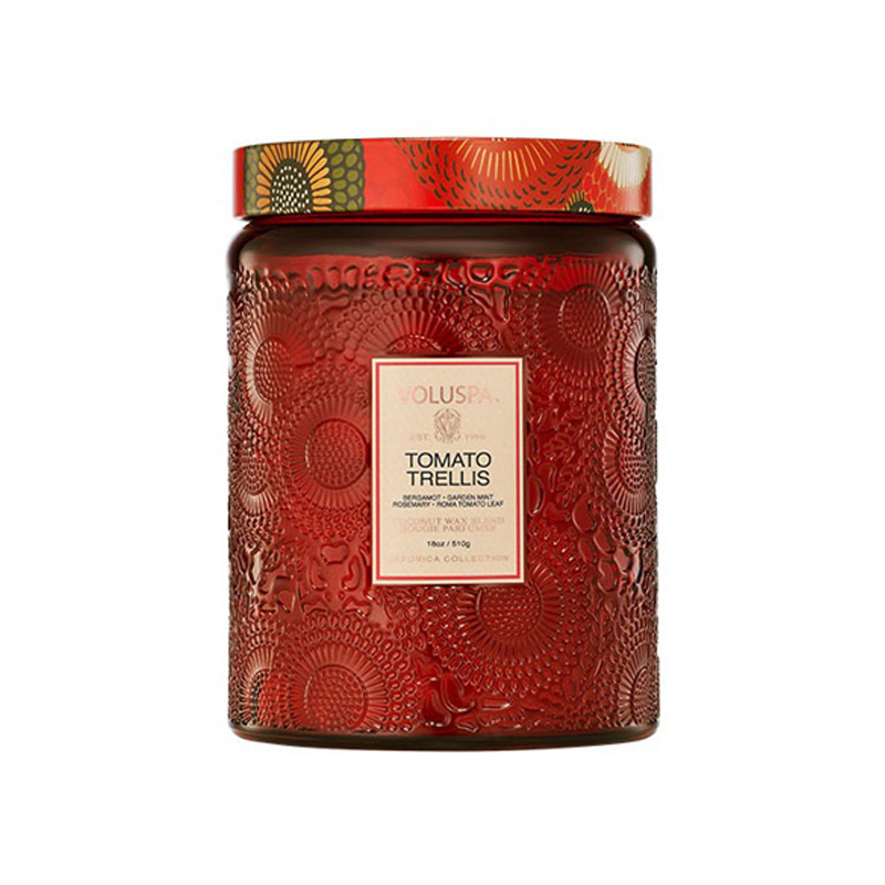VELA POTE VIDRO G 100H RELEVO TOMATO TRELLIS - VOLUSPA