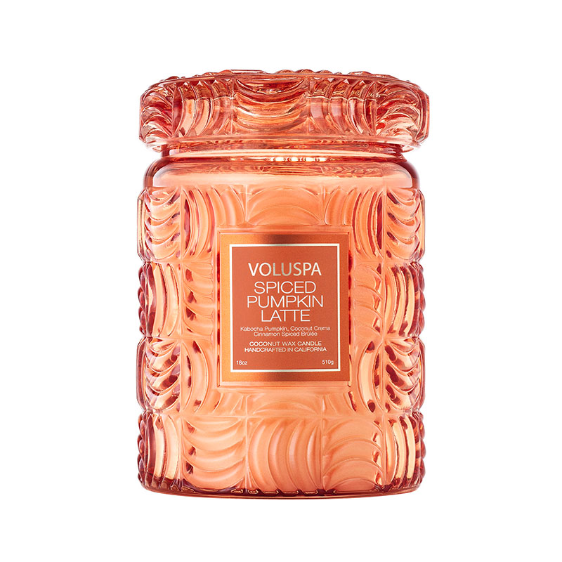 VELA POTE VIDRO G 100H TAMPA VIDRO SPICED PUMPKIN LATTE - VOLUSPA