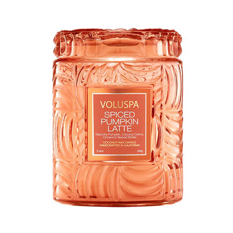 MINI VELA POTE VIDRO 50H RELEVO SPICED PUMPKIN LATTE - VOLUSPA