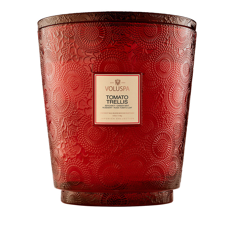 VELA POTE VIDRO +250H 5 PAVIOS TOMATO TRELLIS - VOLUSPA