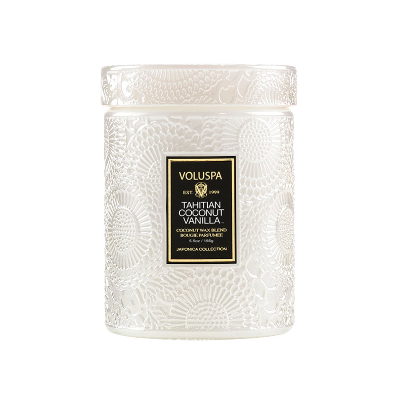 MINI VELA POTE VIDRO 50H RELEVO TAHITIAN COCONUT VANILLA - VOLUSPA