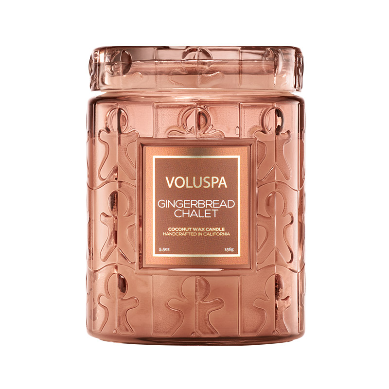 MINI VELA POTE VIDRO 50H RELEVO GINGERBREAD CHALET - VOLUSPA