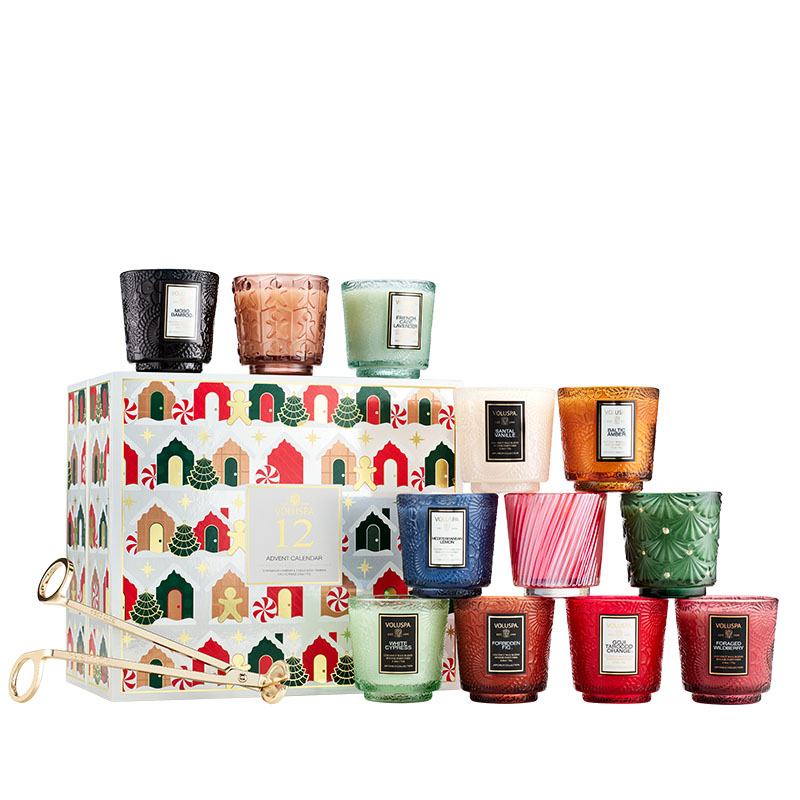 KIT 12 MINI VELAS COPO VIDRO VOTIVE 25H HOLIDAY ADVENT CALENDAR - VOLUSPA