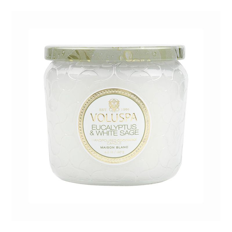 VELA POTE VIDRO +35H EUCALYPTUS E WHITE SAGE - VOLUSPA