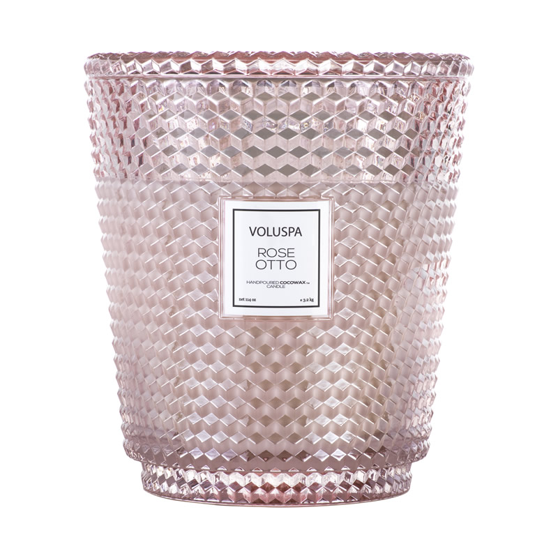 VELA POTE VIDRO PEDESTAL +250H 5 PAVIOS ROSE OTTO - VOLUSPA