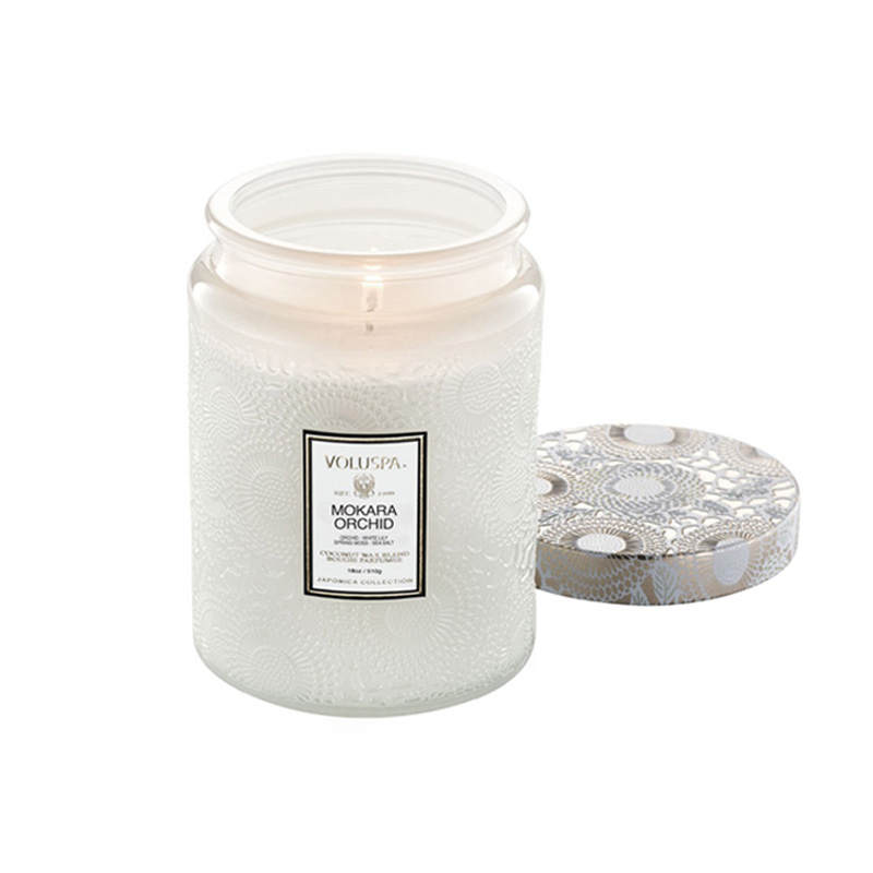 VELA POTE VIDRO G 100H RELEVO MOKARA ORCHID - VOLUSPA