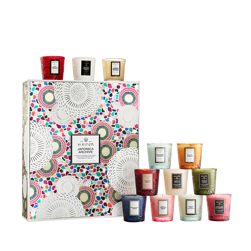 KIT 12 MINI VELAS COPO VIDRO 10H JAPONICA ARCHIVE - VOLUSPA