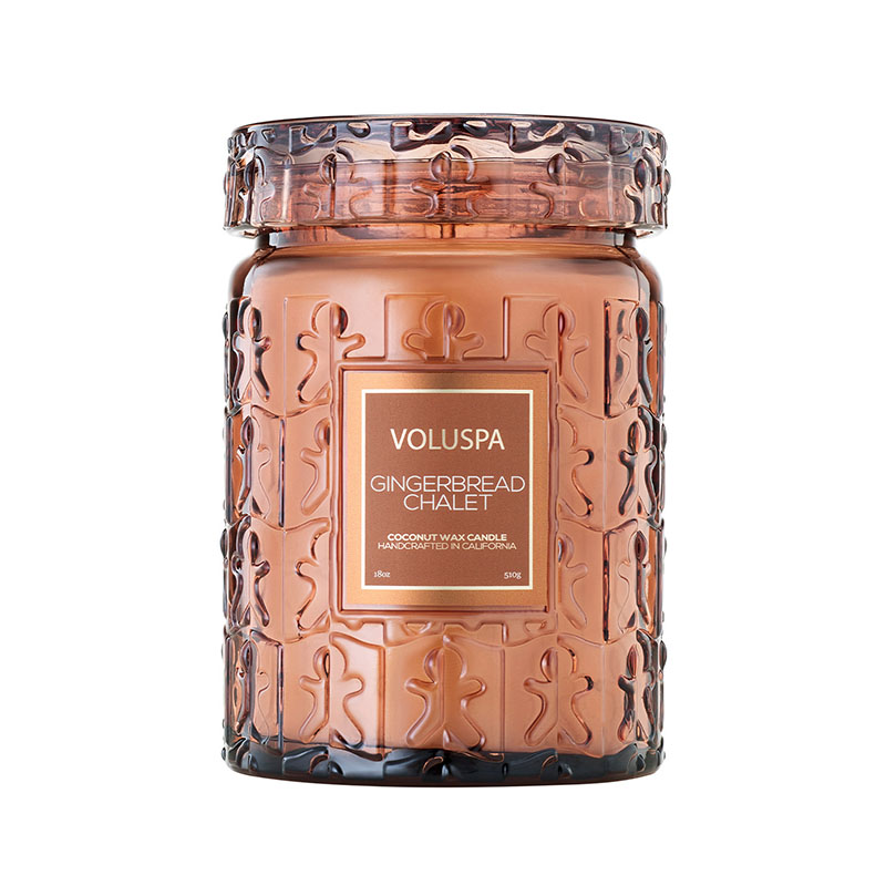 VELA POTE VIDRO G 100H TAMPA VIDRO GINGERBREAD CHALET - VOLUSPA