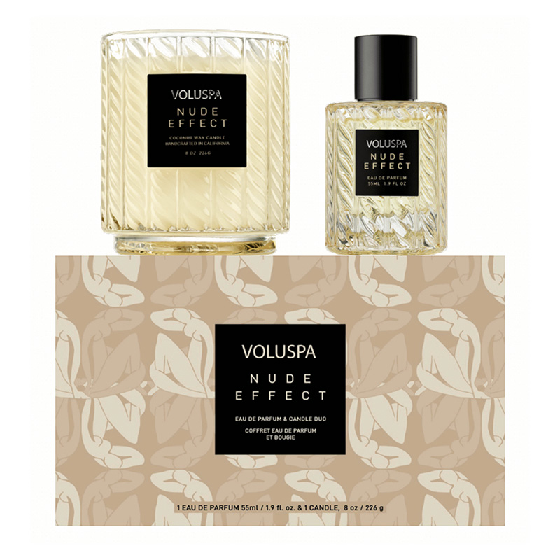 KIT DUO EAU DE PARFUM 55ML E VELA COPO VIDRO 50H NUDE EFFECT - VOLUSPA