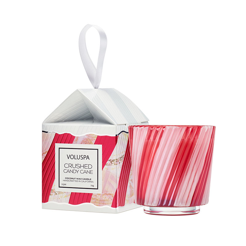 MINI VELA COPO VIDRO ORNAMENT PEDESTAL 25H CRUSHED CANDY CANE - VOLUSPA