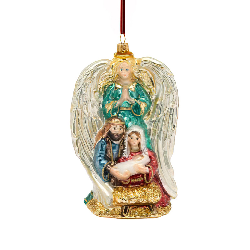 ANJO COM A SAGRADA FAMILIA OURO 24K 17CM - HURAS FAMILY