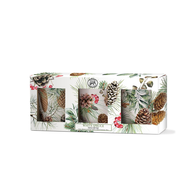 KIT 3 MINI VELAS VOTIVE 15H WHITE SPRUCE - MICHEL DESIGN WORKS