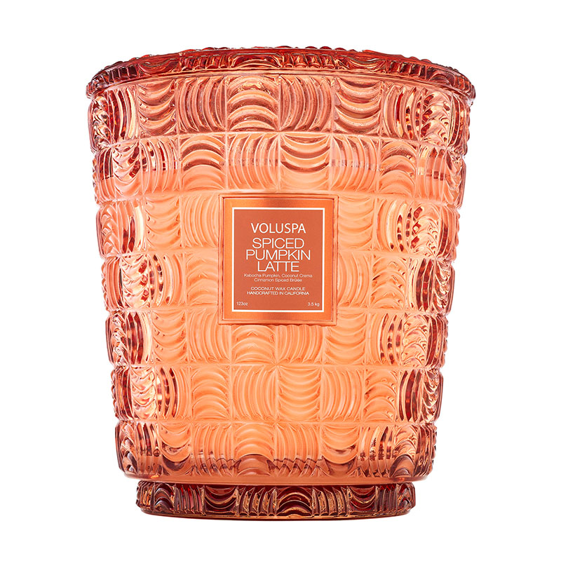 VELA POTE VIDRO +250H 5 PAVIOS SPICED PUMPKIN LATTE - VOLUSPA