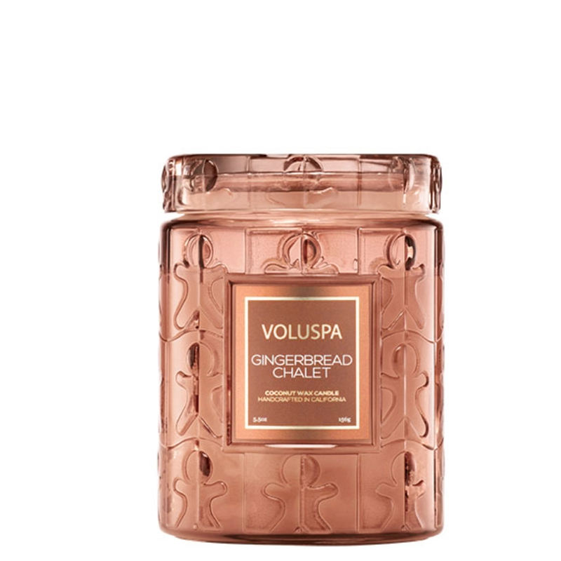 MINI VELA POTE VIDRO 50H RELEVO GINGERBREAD CHALET - VOLUSPA