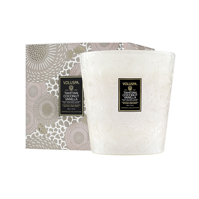 VELA VASO PEDESTAL 3 PAVIOS +80H TAHITIAN COCONUT VANILLA - VOLUSPA