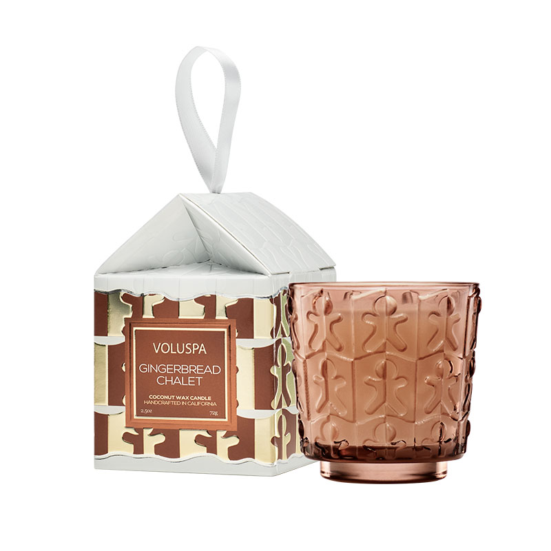 MINI VELA COPO VIDRO ORNAMENT PEDESTAL 25H GINGERBREAD CHALET - VOLUSPA