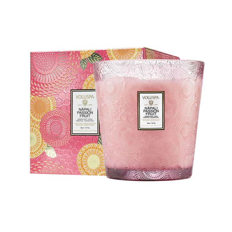 VELA VASO PEDESTAL 3 PAVIOS +80H NAPALI PASSION FRUIT - VOLUSPA