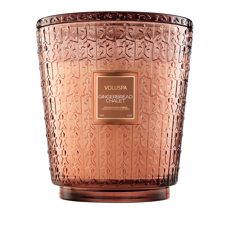 VELA POTE VIDRO PEDESTAL +250H 5 PAVIOS GINGERBREAD CHALET - VOLUSPA