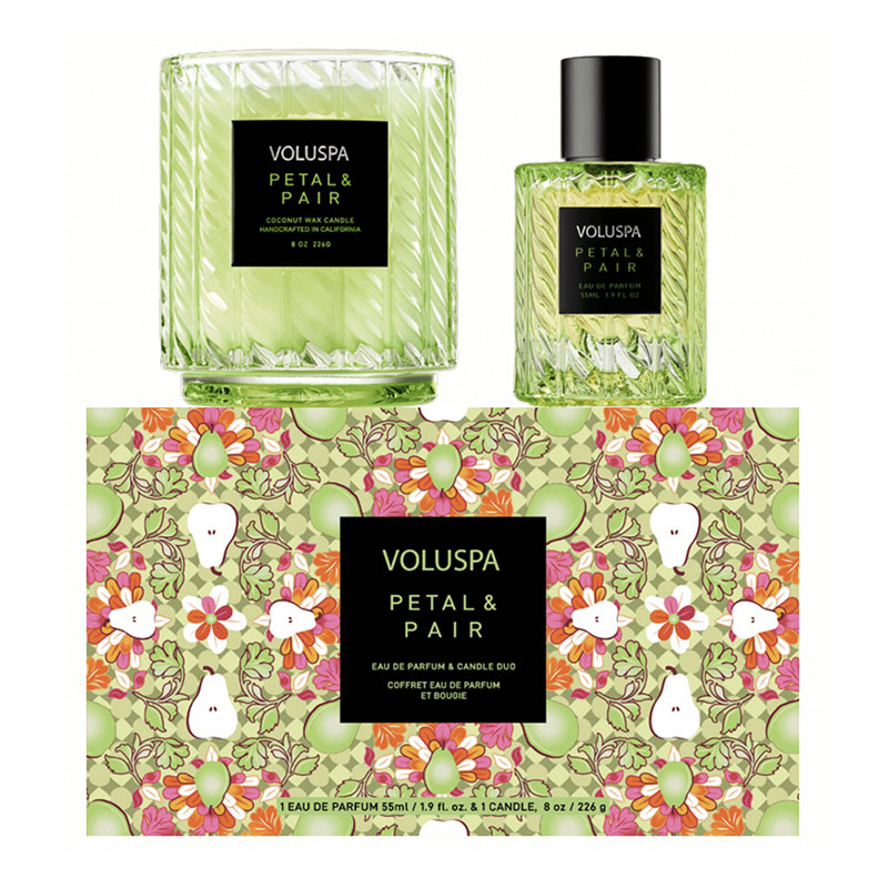 KIT DUO EAU DE PARFUM 55ML E VELA COPO VIDRO 50H PETAL & PAIR - VOLUSPA