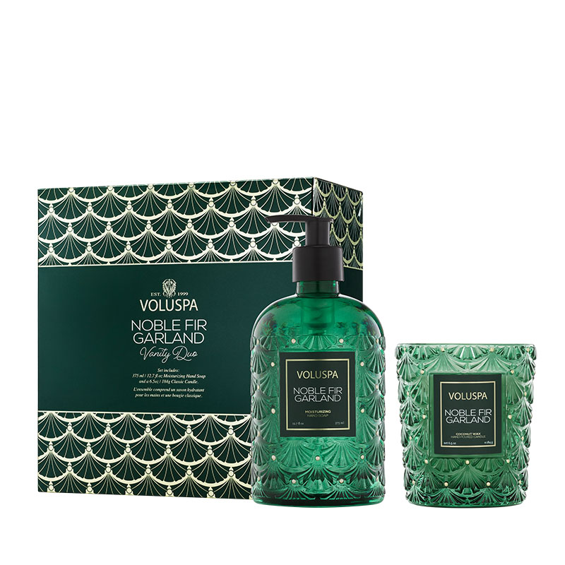 KIT VANITY DUO VELA COPO 40H E SABONETE LIQUIDO 375ML NOBLE FIR GARLAND - VOLUSPA