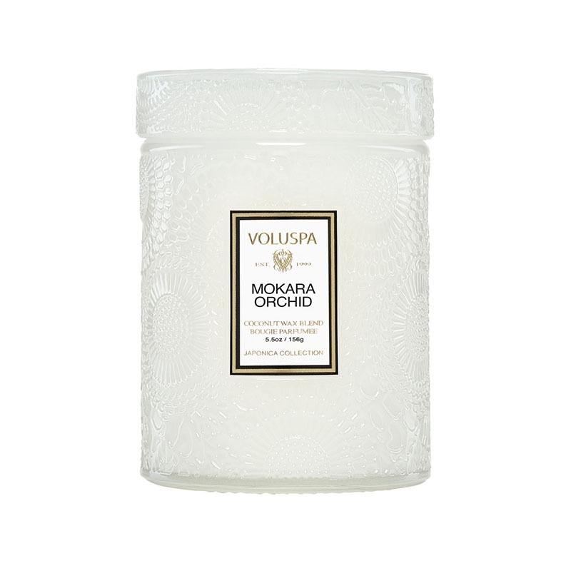 MINI VELA POTE VIDRO 50H RELEVO MOKARA ORCHID - VOLUSPA